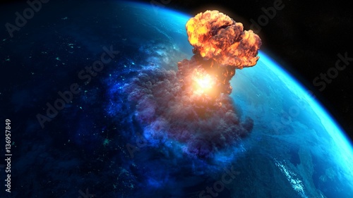 Armageddon. Nuclear bomb or asteroid impact creates a nuke mushroom photo