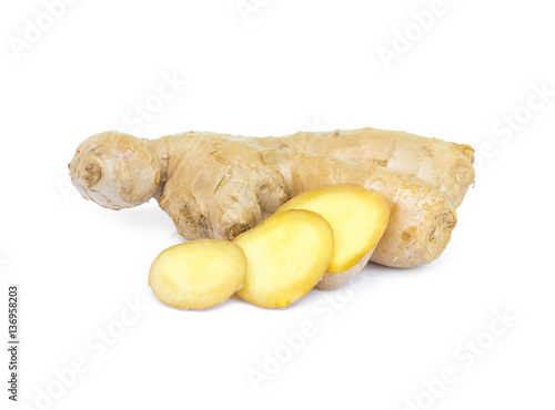 Fresh ginger slice on white background,raw material for cooking