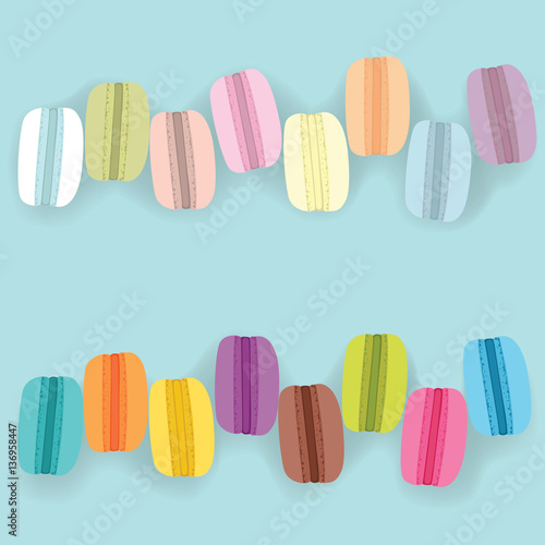 Colorful french Cake macaron design on turquoise background