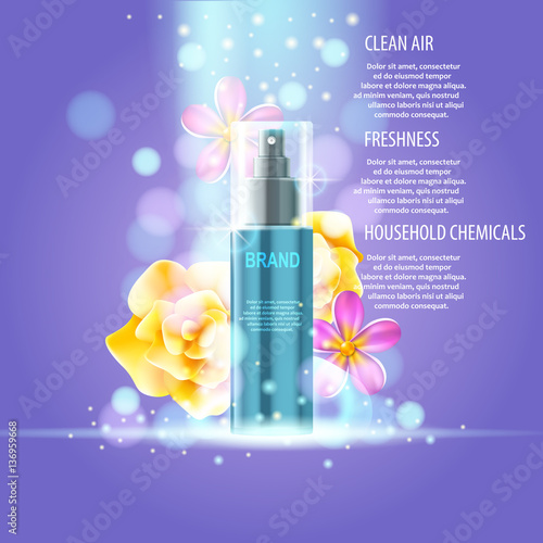 Vector realistic cosmetic bottles with natural elements.