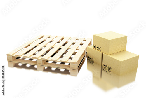 3d Shipping cardboard boxes on pallet photo