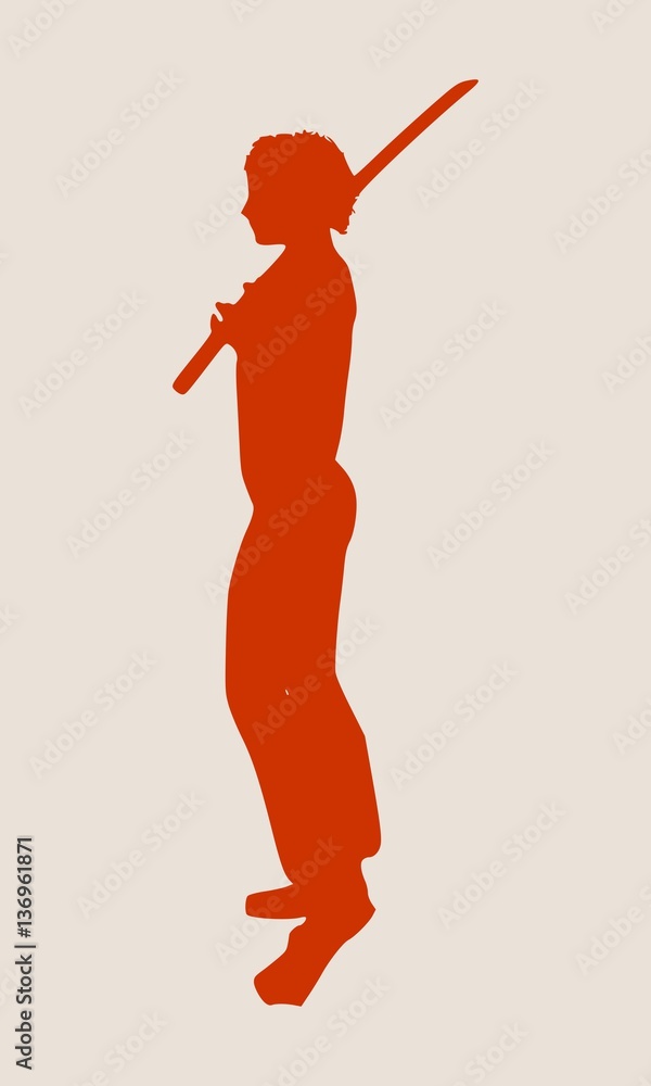 Karate martial art silhouette of woman in sword fight karate pose Karate martial art silhouette of woman in sword fight karate pose