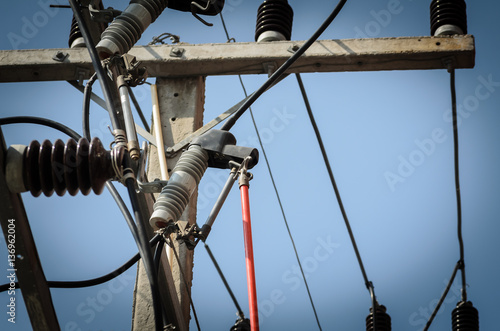 electrical power cable line and fuse in the pole photo