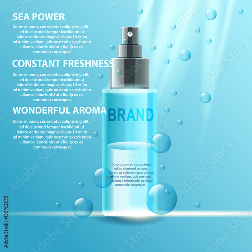 Vector realistic cosmetic bottles with natural elements.