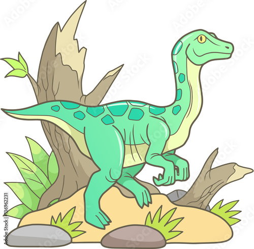 cartoon dinosaur gallimimus went for a walk   © fargon