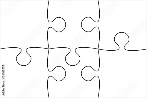 Vector Six White Piece Puzzle Jigsaw.