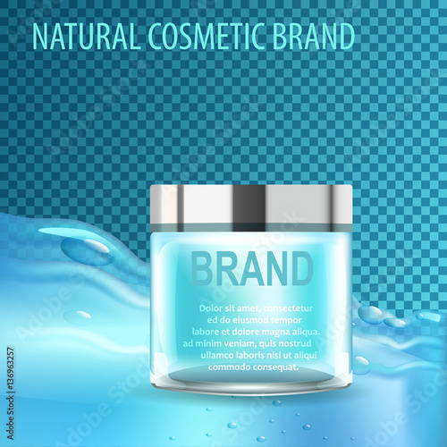 Vector realistic cosmetic bottles with natural elements.