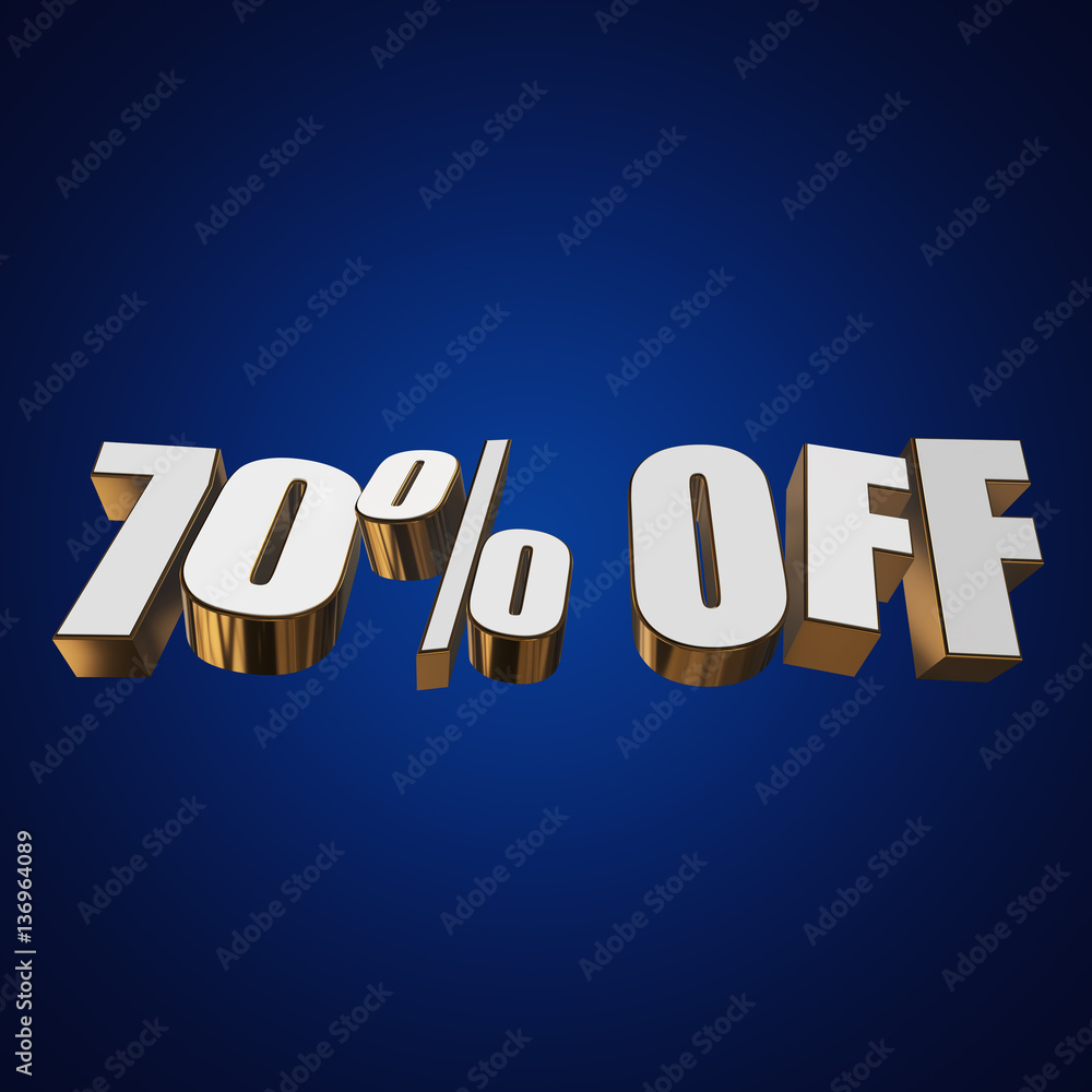 70 percent off letters on blue background. 3d render isolated. 70 percent off letters on blue background. 3d render isolated.