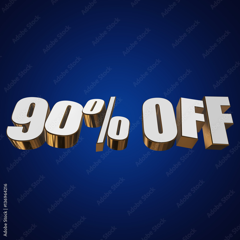 90 percent off letters on blue background. 3d render isolated. 90 percent off letters on blue background. 3d render isolated.