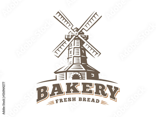 Windmill logo - vector illustration. Bakery emblem design on white background