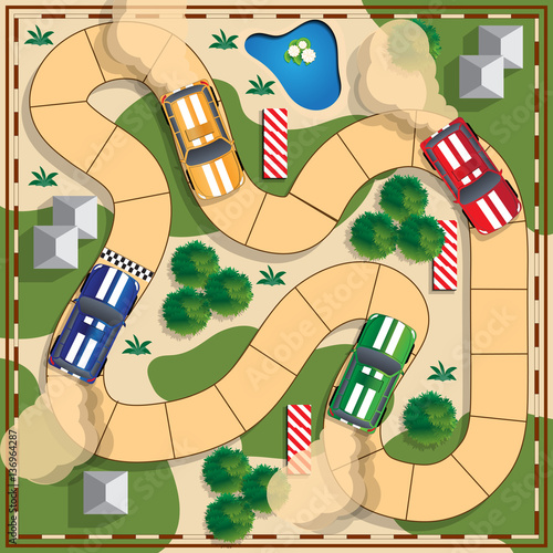 Rally. Board game. View from above. Vector illustration.