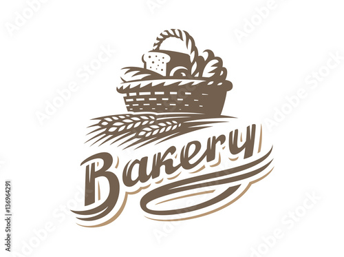 Bread basket logo - vector illustration. Bakery emblem design on white background