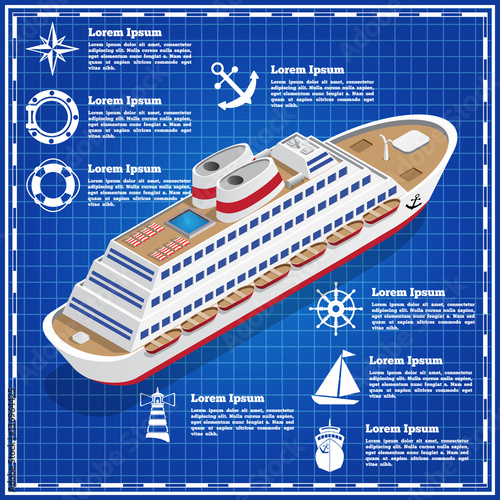 Cruise liner on a blue background. The template for the presentation. Vector illustration.