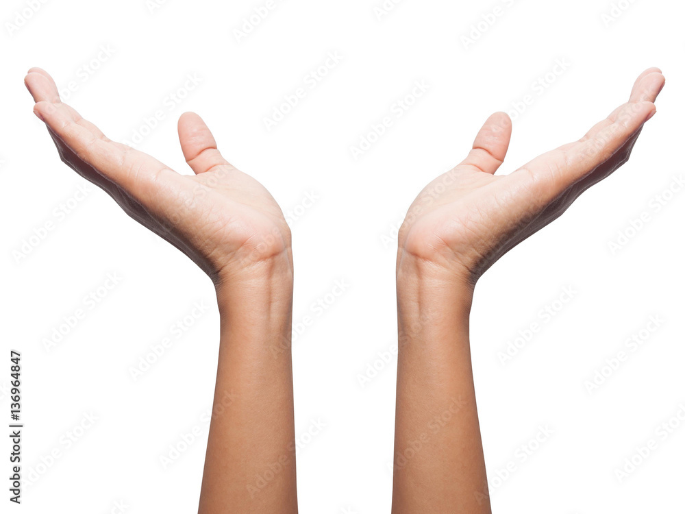 female teen hand showing protection symbol, isolated on white female teen hand showing protection symbol, isolated on white