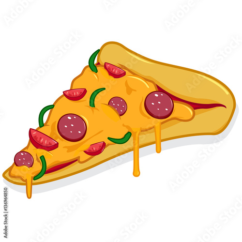 Slice of pizza with cheese and pepperoni. Vector illustration	