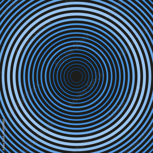Colorful dark hypnotic illustration. Multiple outline circles. Concentric round geometric composition. Symmetric ellipses of different color, radius and weight of line. Element of design.