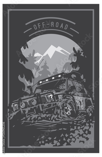 Off-road car logo, mud terrain suv, expedition offroader.