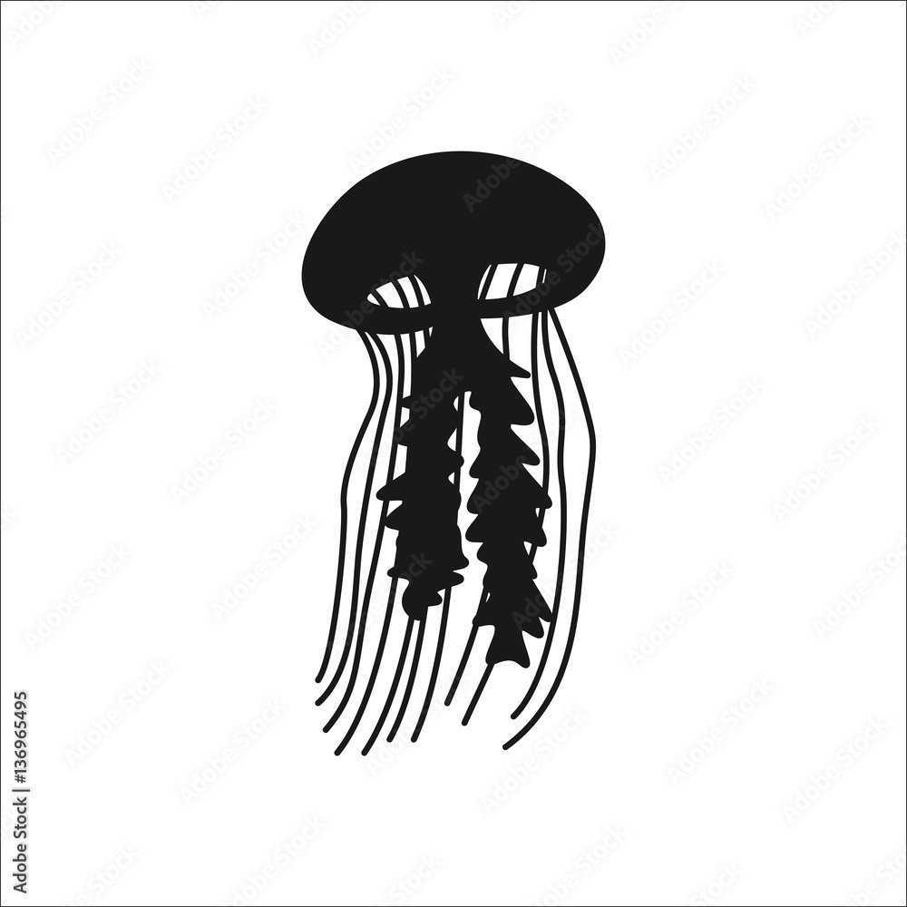Naklejka premium Jellyfish simple silhouette icon on background