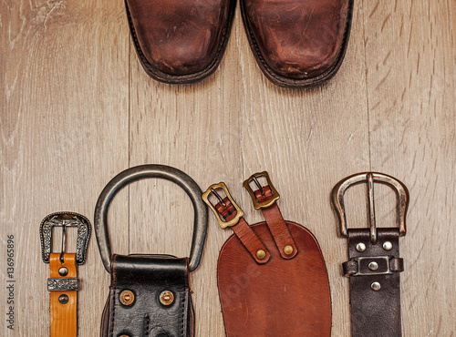 Pair of boots and leather belt