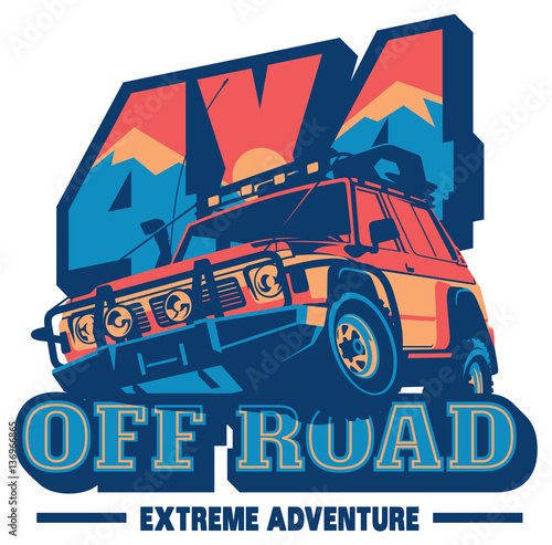 Off-road car logo, safari suv, expedition offroader.