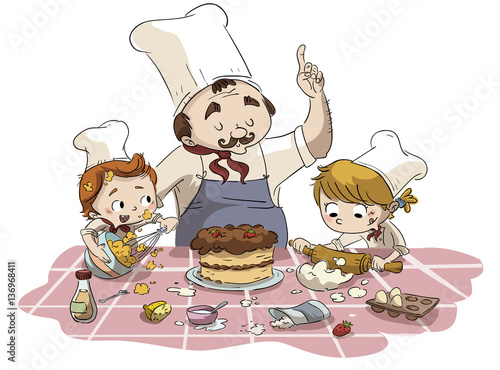 Grupo de niños cocinando. Curso de cocina para nuños