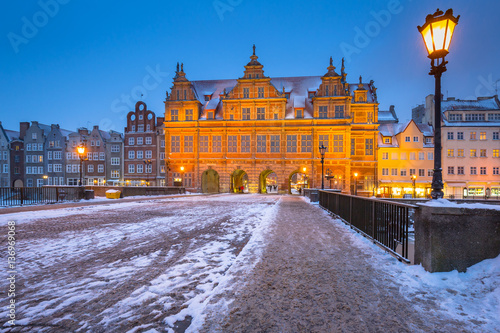 Old town of Gdansk in snowy winter, Poland