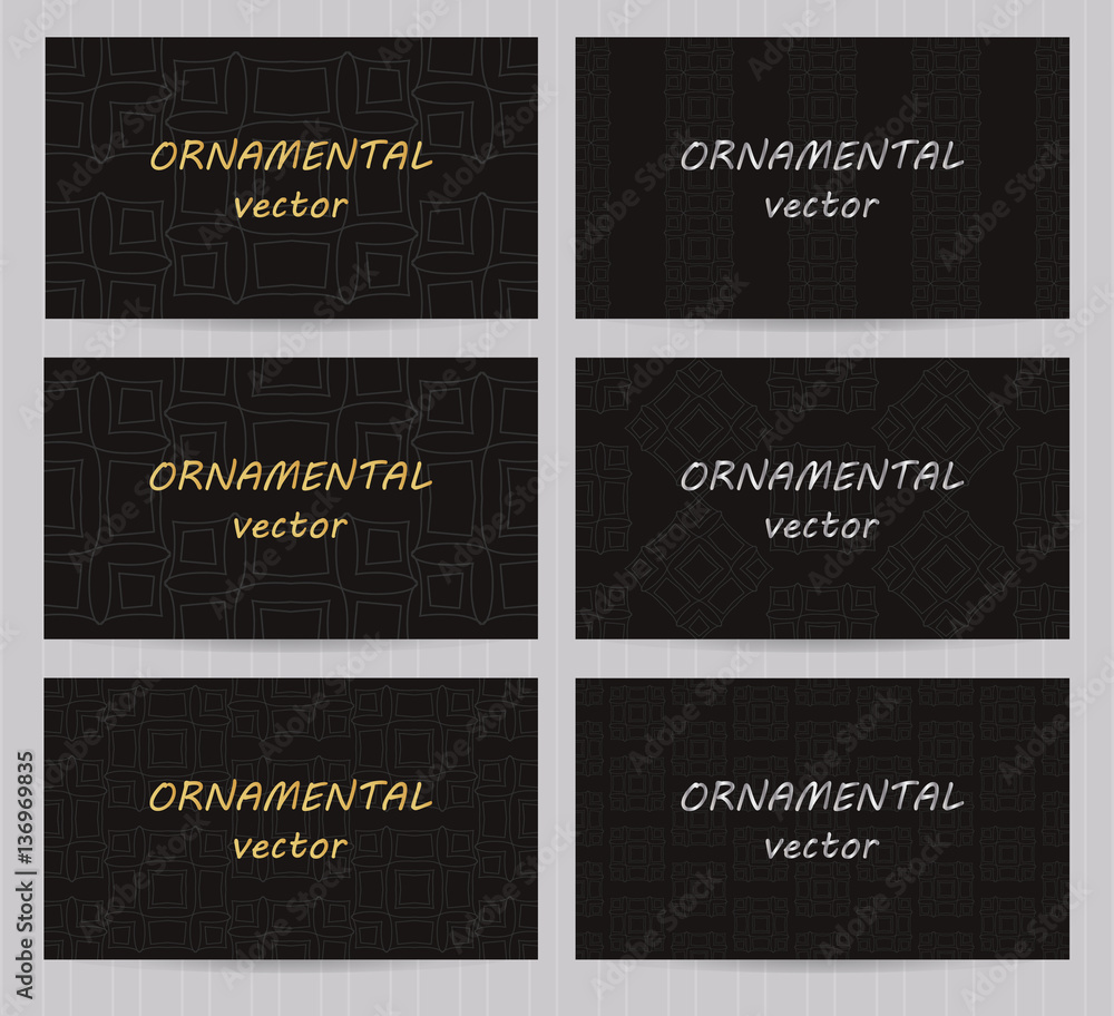 Business cards 3.5 x 2 inch size set with seamless geometric patterns ...