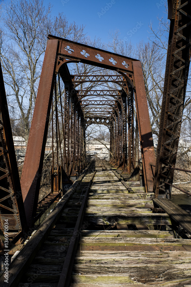 Abandoned, Derelict Railroad Bridge over Shenango River in Pennsylvania