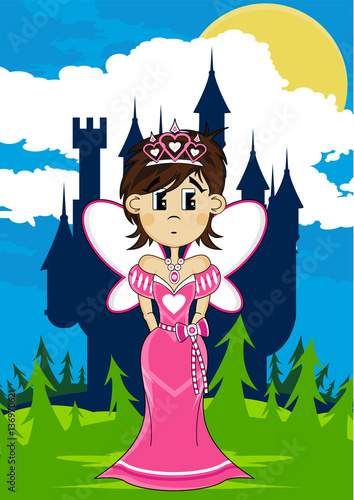 Cute Cartoon Fairytale Princess and Castle