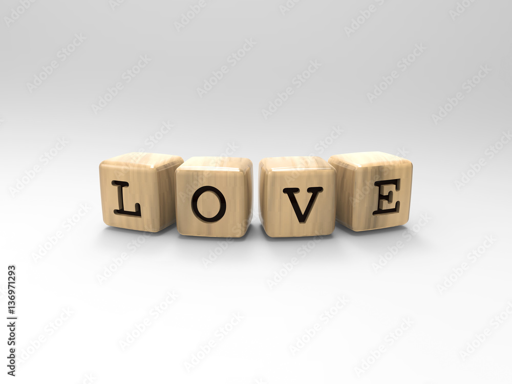 3D illustration wooden cubes love 3D illustration wooden cubes love