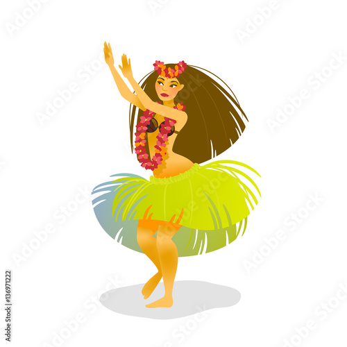 Illustration of a Hawaiian hula dancer woman