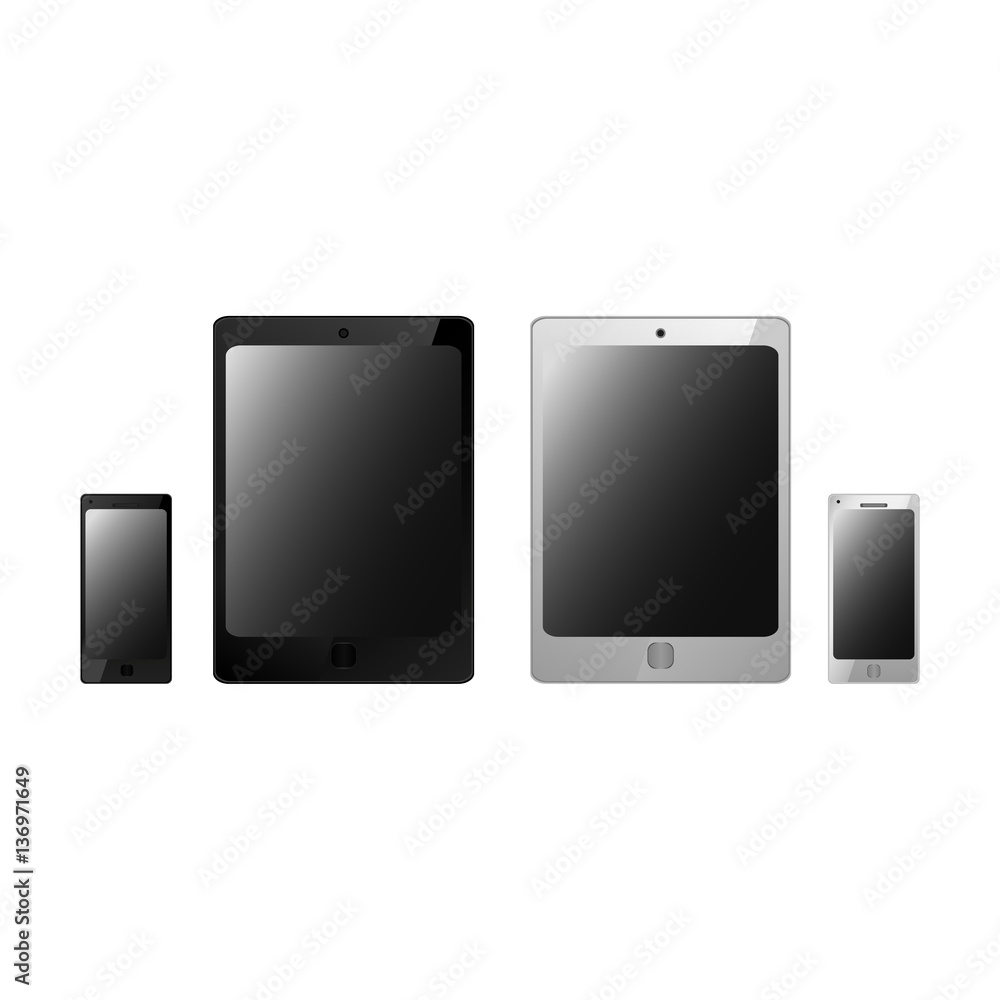 Set of realistic black and white electronic technology devices with empty screen. tablet, mobile phone, smartphone modern digital gadgets isolated on white background, mockup template. vector Set of realistic black and white electronic technology devices with empty screen. tablet, mobile phone, smartphone modern digital gadgets isolated on white background, mockup template. vector