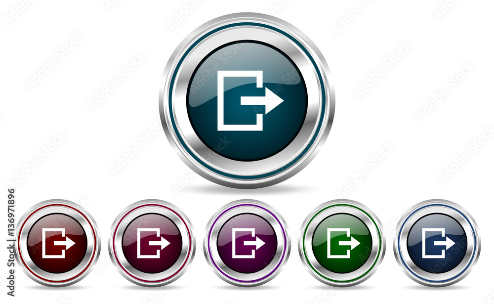 Exit silver metallic web and mobile phone set of vector icons isolated on white background in eps 10. Exit silver metallic web and mobile phone set of vector icons isolated on white background in eps 10.