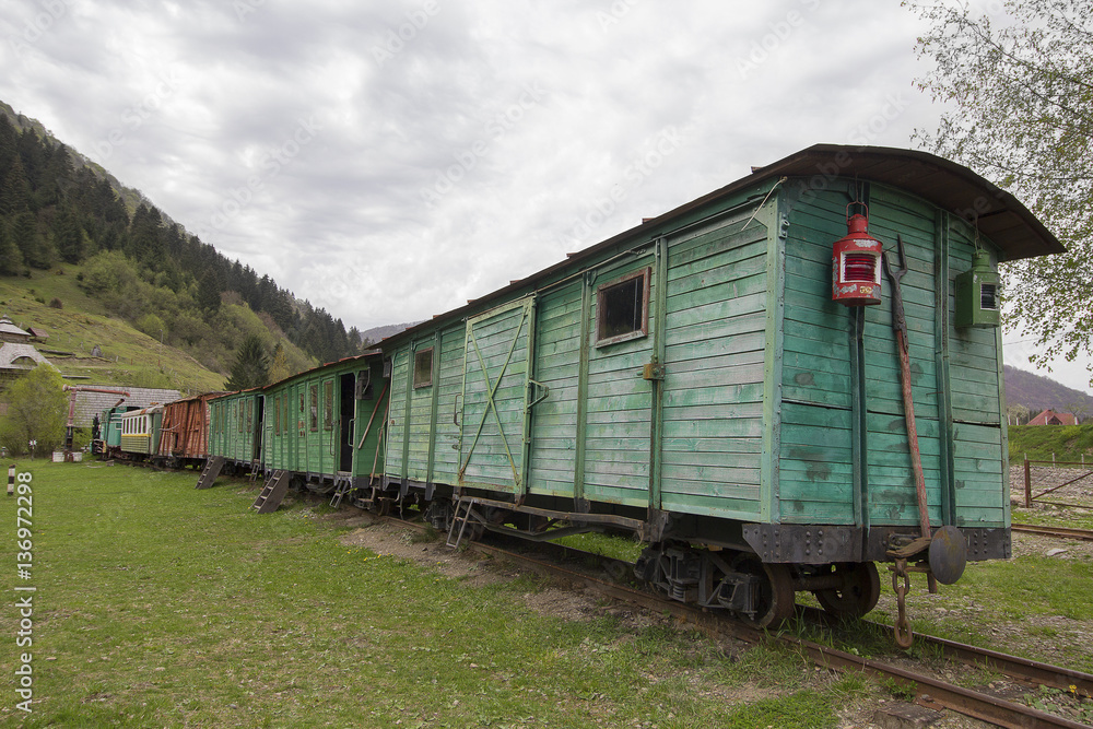 Old Soviet wooden wagon narrow-gauge railway. Transport Old Soviet wooden wagon narrow-gauge railway. Transport