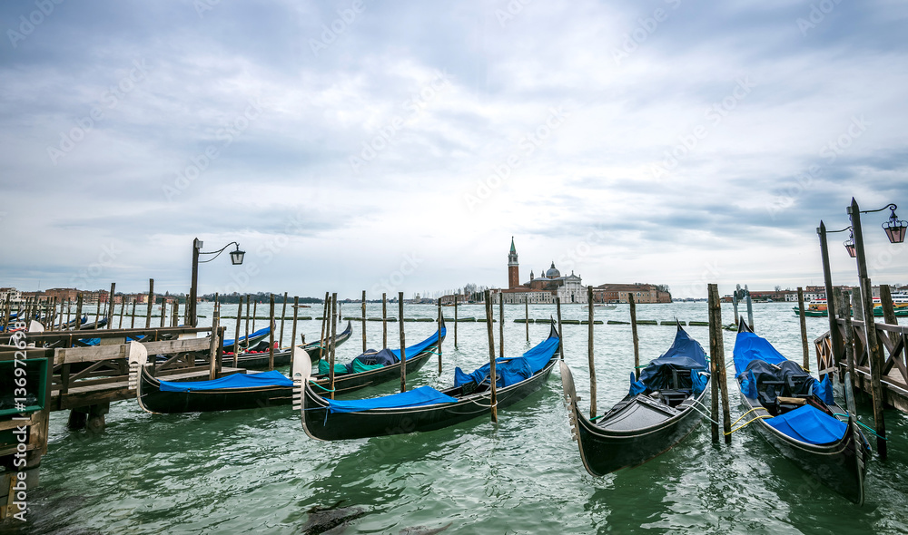 Venice gondolas parking during winter days