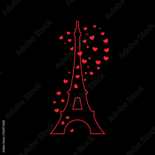Eiffel Tower and the heart on a black background. Vector illustration . © dibas99