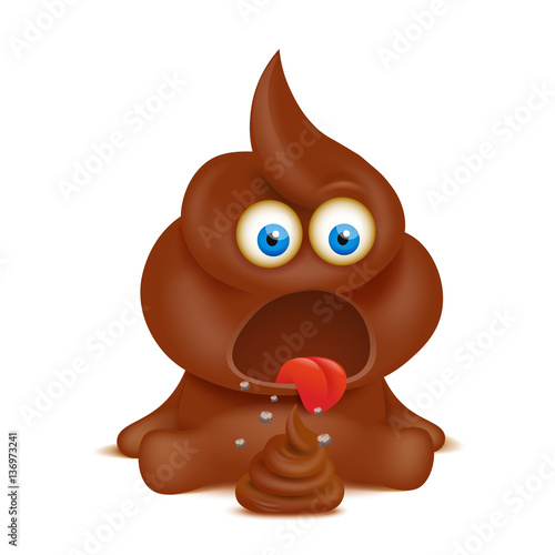 Funny poop emoji character isolated over white background photo