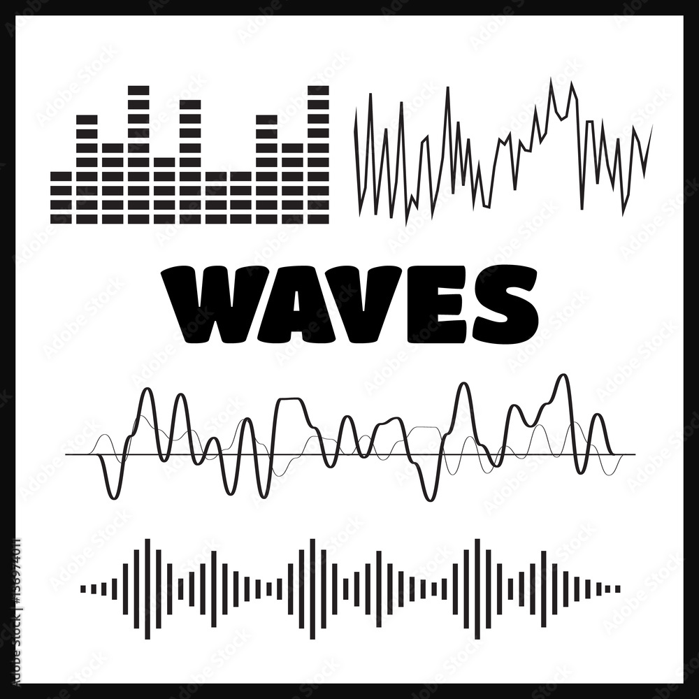 Signal wave set. Analog signals and digital sound waves forms ve