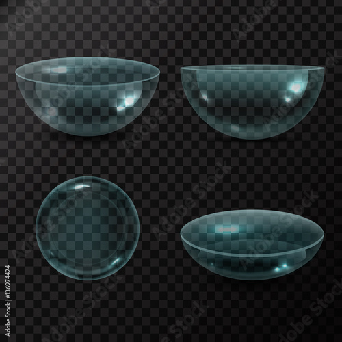 Vector collection of isolated realistic eye contacts lenses on the transparent background.