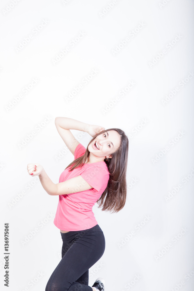 Cheerful athletic woman in motion