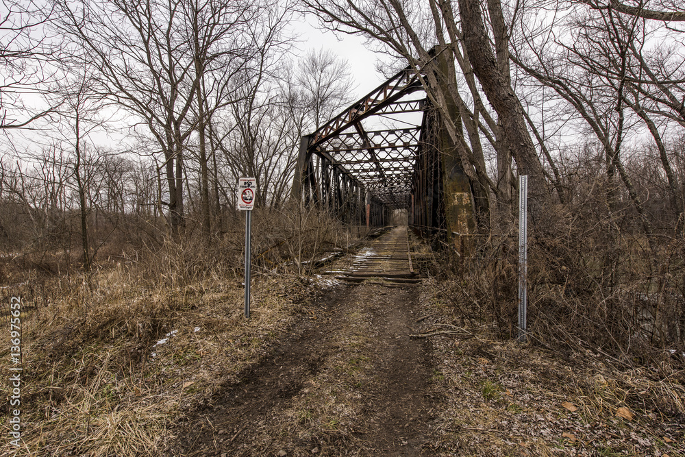 Abandoned, Derelict Railroad Bridge over Shenango River in Pennsylvania