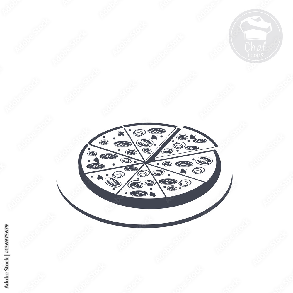 on a white background shows an icon indicating pizza