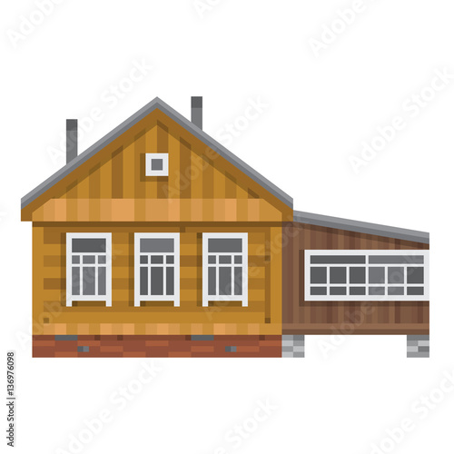 Old Russian country house. Vector flat.
