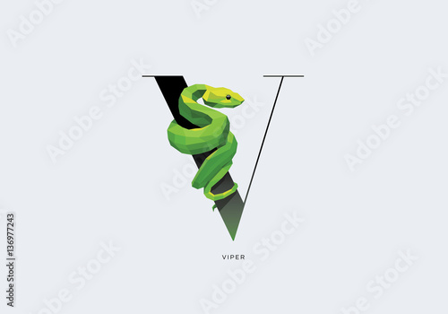 Capital letter V with green viper snake