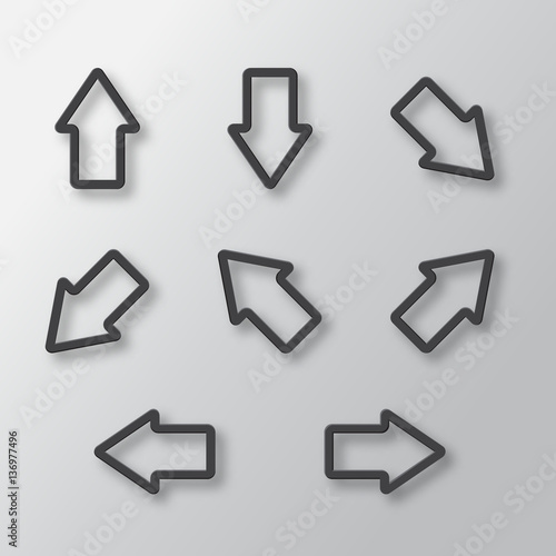 Set of black arrows with shadow.