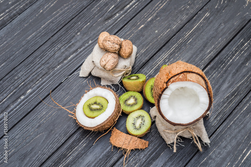 Coconut with milk,walnut and kiwi