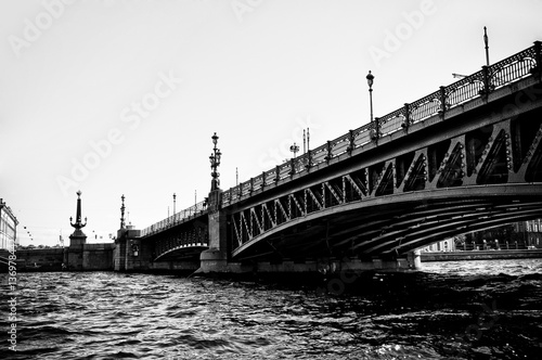 Saint Petersburg bridge, view under bridge, Neva river.