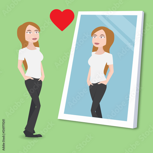 girl looking in a mirror