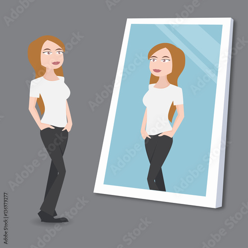 girl looking in a mirror