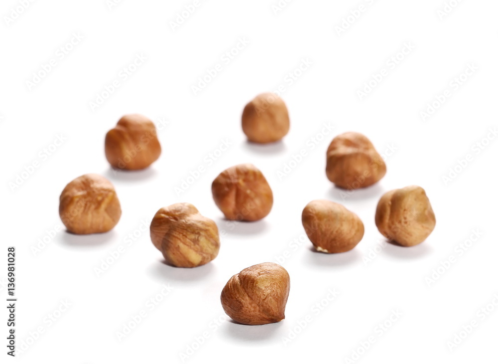 Whole hazelnuts isolated on white background Whole hazelnuts isolated on white background